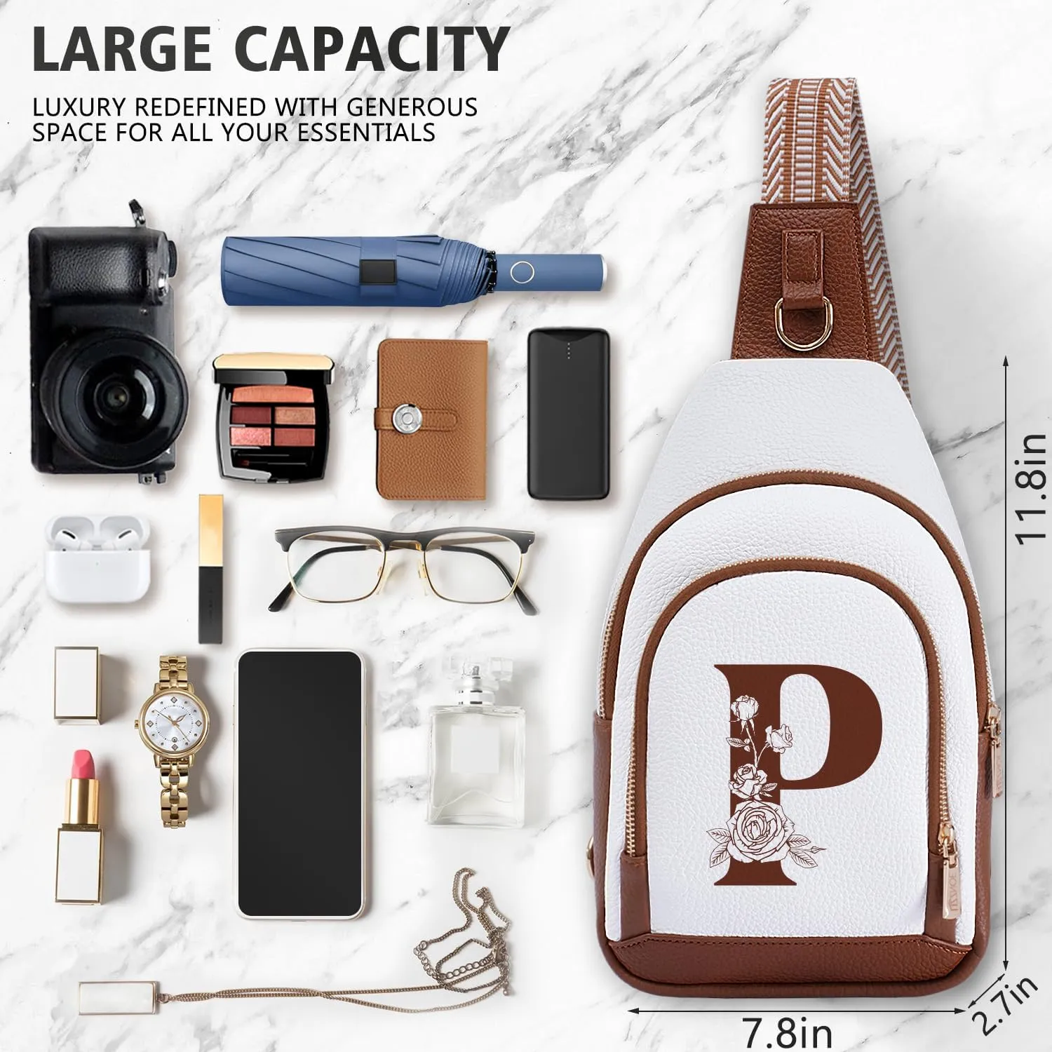 Initial Women Crossbody Bag Sling Shoulder Purse Fanny Pack Cross Body Travel Small Leather Belt Phone Cell Anti Theft Diaper Backpack Chest Bag Wallet Roommate who have everything Teen Leader Gift