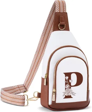 Initial Women Crossbody Bag Sling Shoulder Purse Fanny Pack Cross Body Travel Small Leather Belt Phone Cell Anti Theft Diaper Backpack Chest Bag Wallet Roommate who have everything Teen Leader Gift