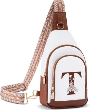 Initial Women Crossbody Bag Sling Shoulder Purse Fanny Pack Side Cross Body Small Leather Backpack Belt Wedding Bridal Bachelorette Engaged Valentines Day 1 Year Anniversary Party Special Present
