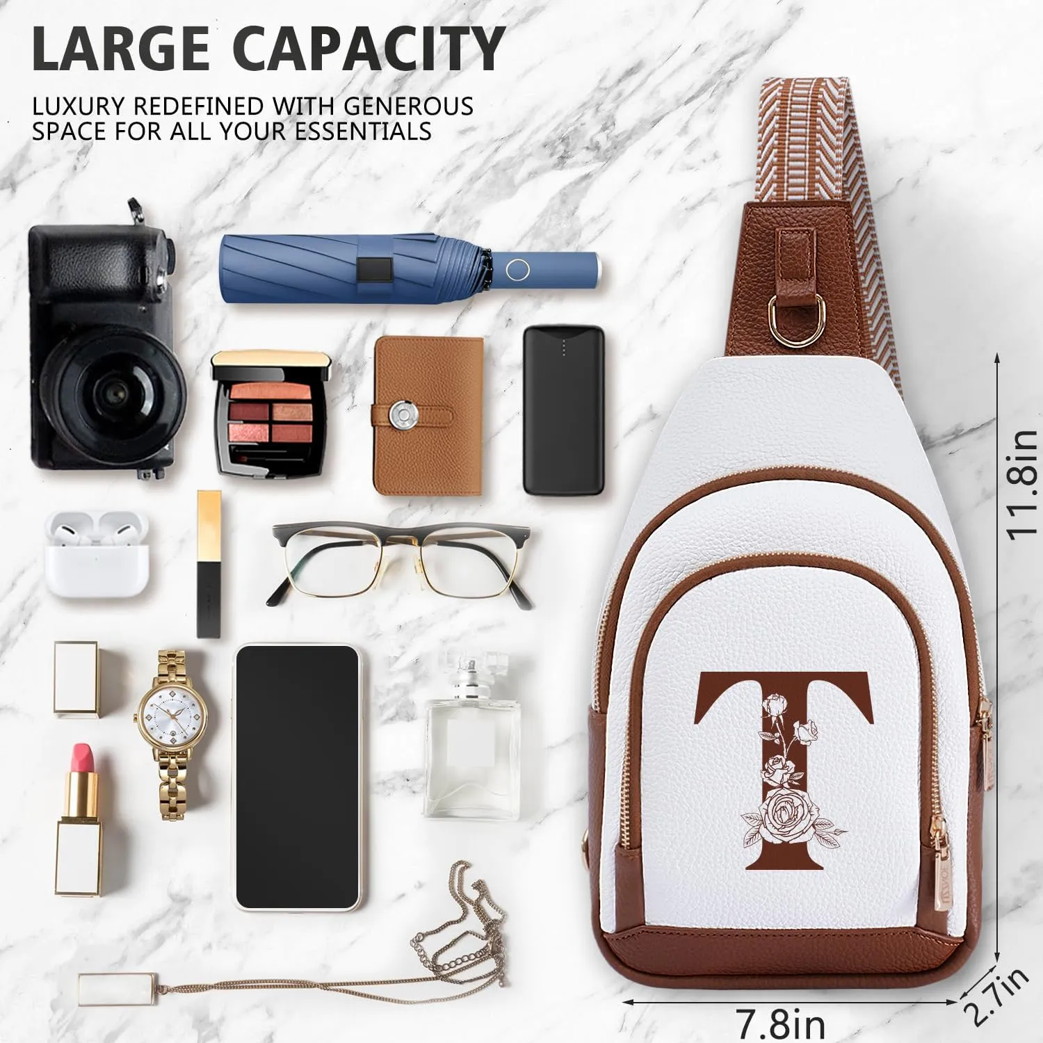 Initial Women Crossbody Bag Sling Shoulder Purse Fanny Pack Side Cross Body Small Leather Backpack Belt Wedding Bridal Bachelorette Engaged Valentines Day 1 Year Anniversary Party Special Present