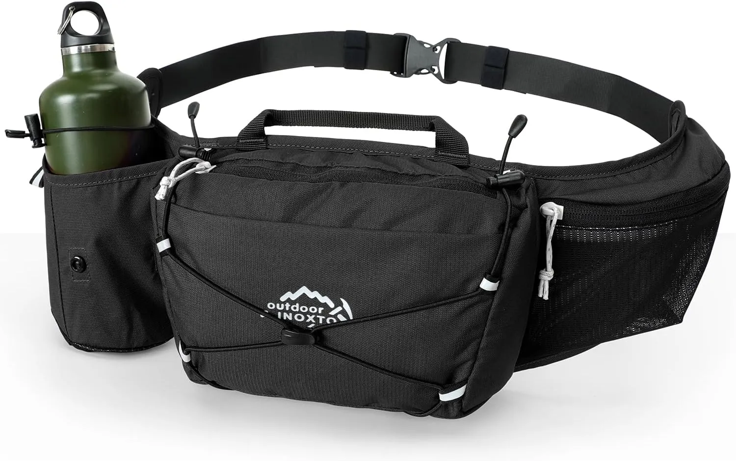 INOXTO Slim Running Belt Fanny Pack for Women and Men Sports Waist Bag Pack for Running Walking Cycling Hiking Reflective Running Pouch Belt for All Phones (Black)