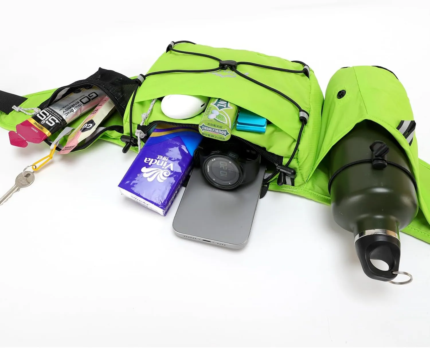 INOXTO Slim Running Belt Fanny Pack for Women and Men Sports Waist Bag Pack for Running Walking Cycling Hiking Reflective Running Pouch Belt for All Phones(Green)