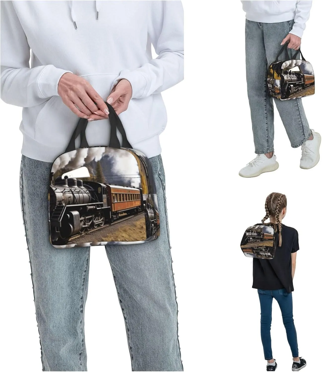 Insulated Lunch Bag for Women Men Steam Locomotive Train_76680229 Lunch Box Reusable Lunch Tote Bag for Work Picnic Travel