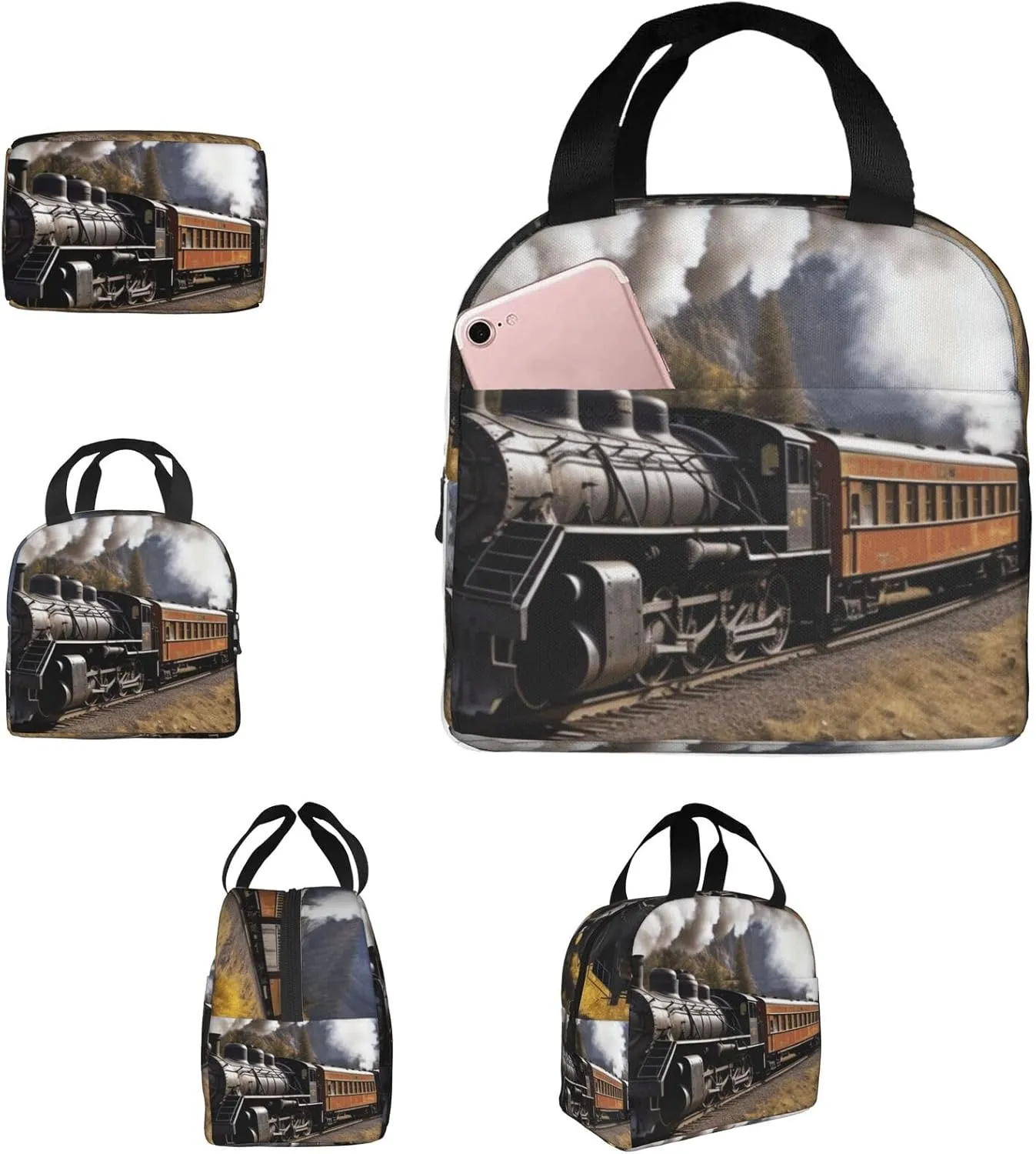 Insulated Lunch Bag for Women Men Steam Locomotive Train_76680229 Lunch Box Reusable Lunch Tote Bag for Work Picnic Travel