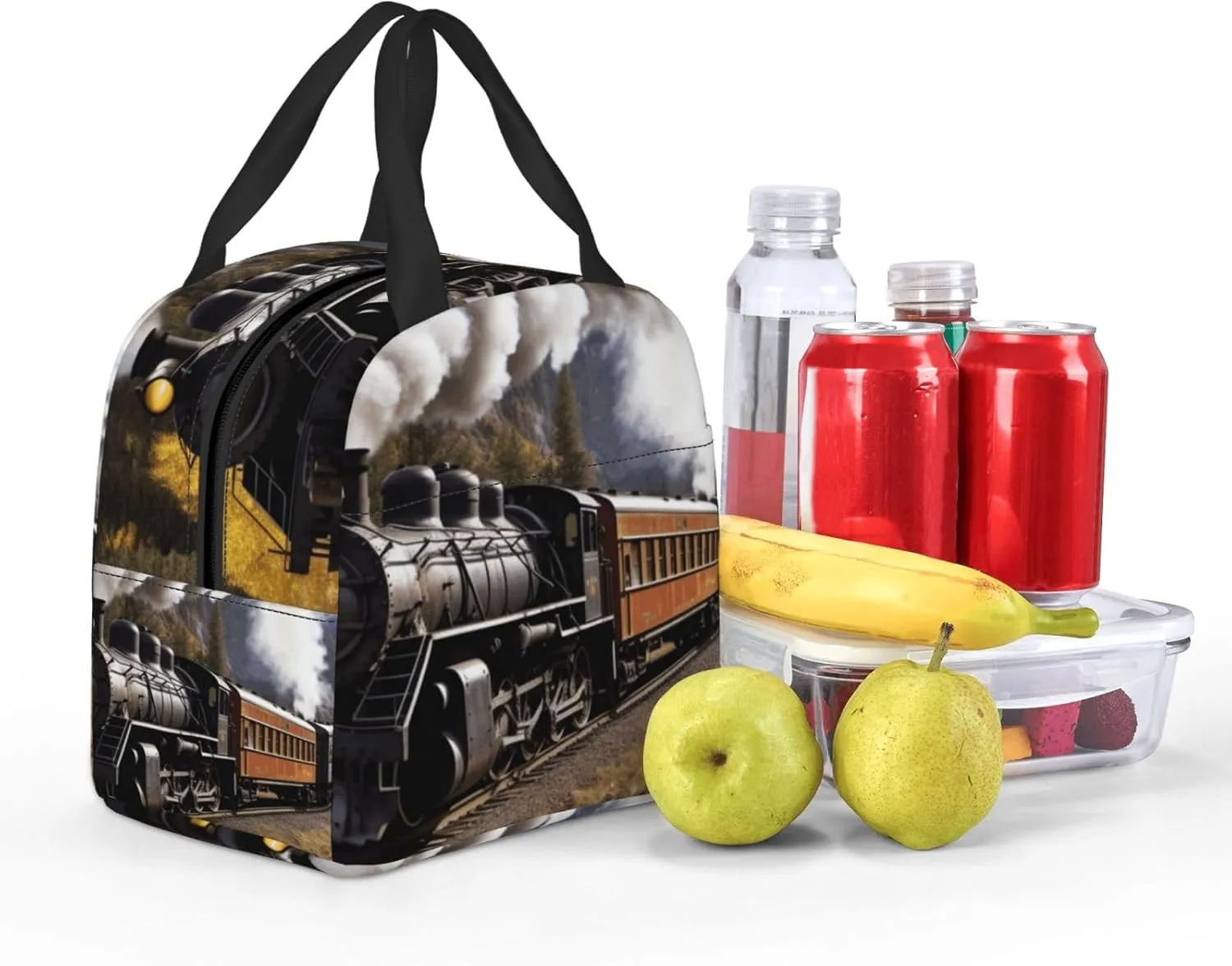 Insulated Lunch Bag for Women Men Steam Locomotive Train_76680229 Lunch Box Reusable Lunch Tote Bag for Work Picnic Travel