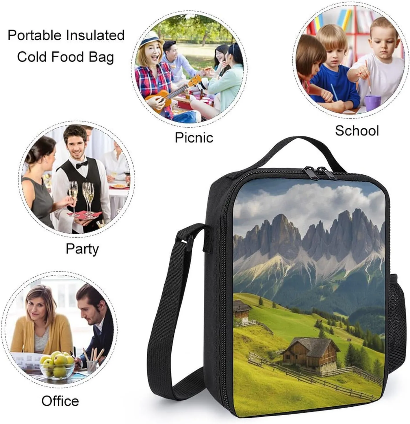Insulated Lunch Bag Lunch Box for Woman Man Surrounded by Mountains Lunchbox Lunch Tote Bag for Work