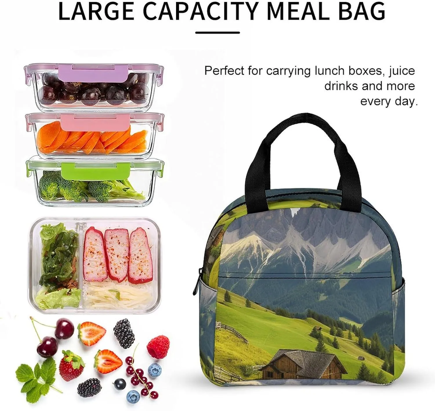 Insulated Lunch Bag Lunch Box for Woman Man Surrounded by Mountains Lunchbox Lunch Tote Bag for Work