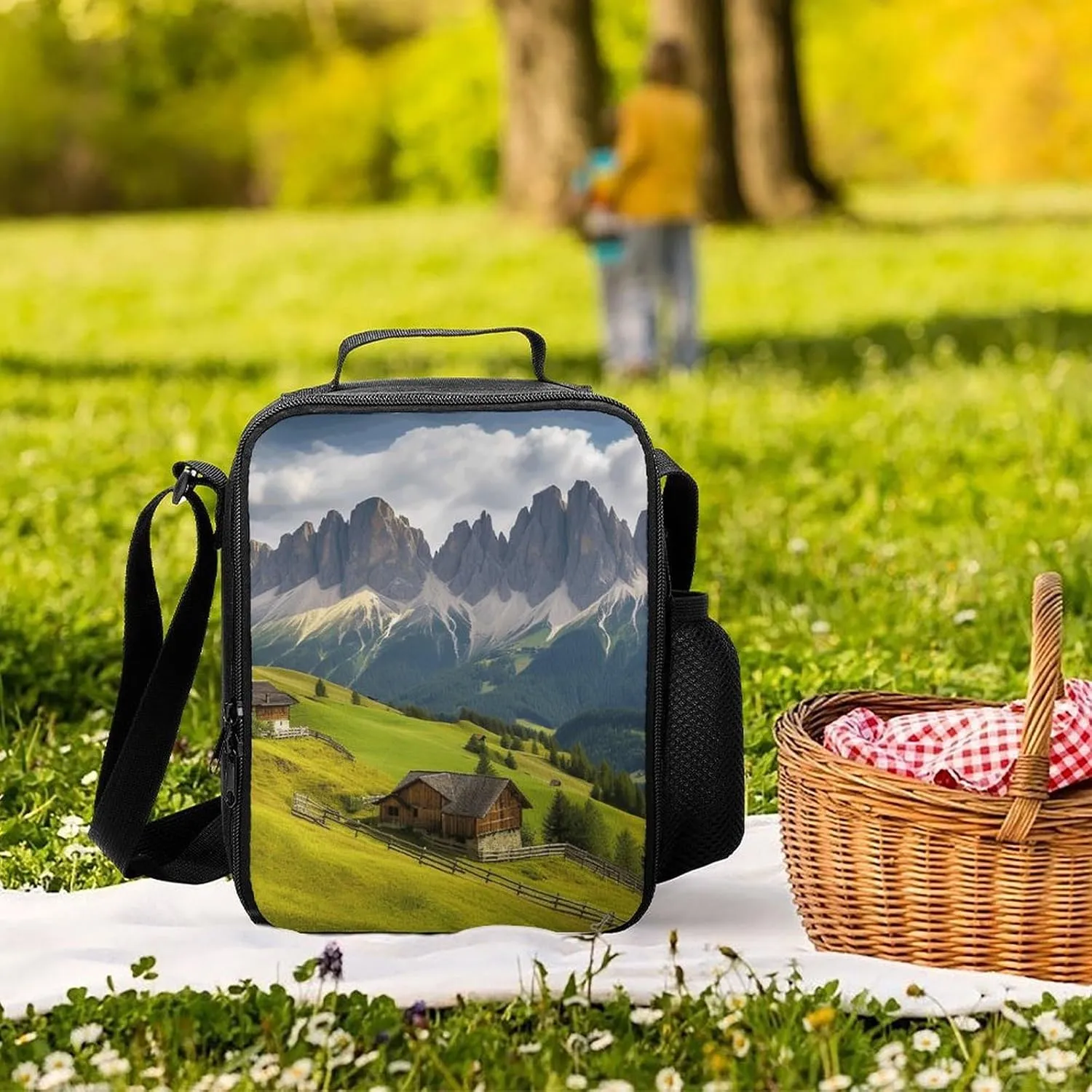 Insulated Lunch Bag Lunch Box for Woman Man Surrounded by Mountains Lunchbox Lunch Tote Bag for Work