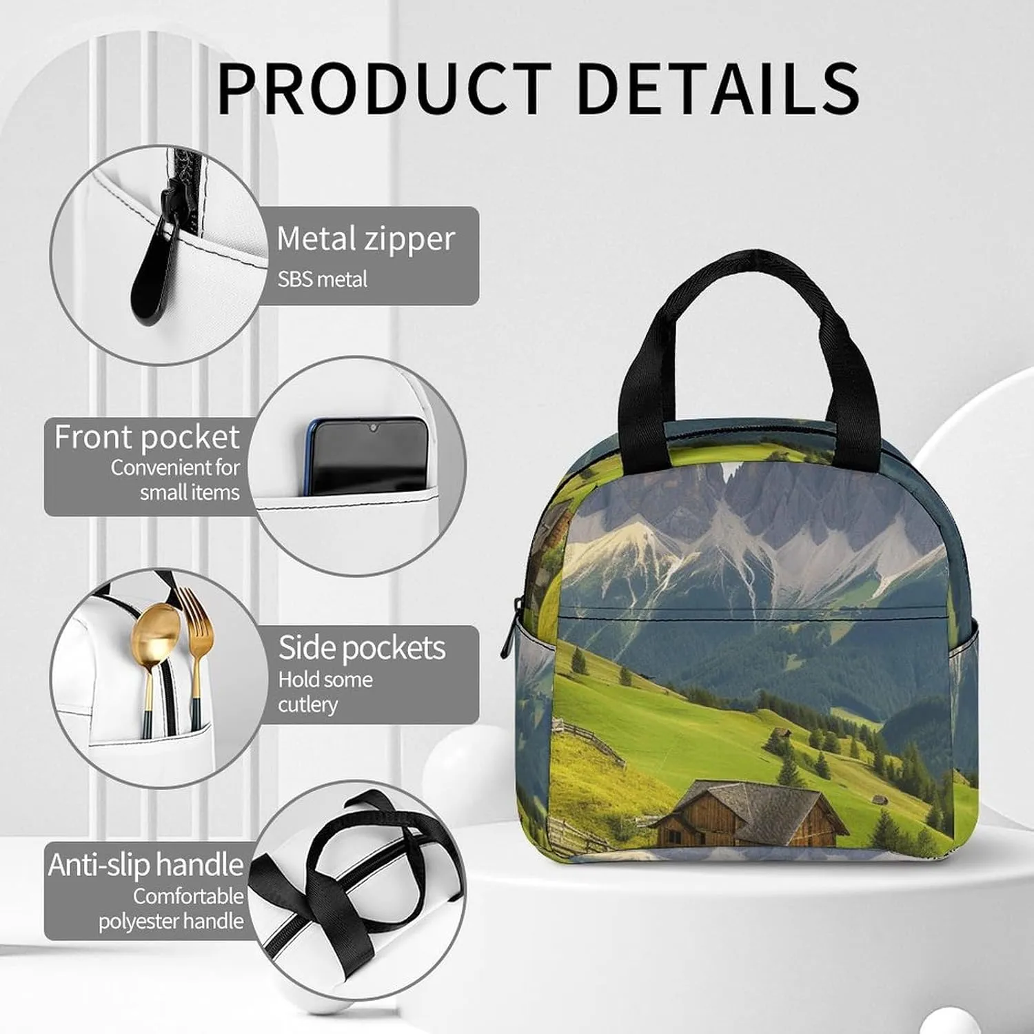 Insulated Lunch Bag Lunch Box for Woman Man Surrounded by Mountains Lunchbox Lunch Tote Bag for Work