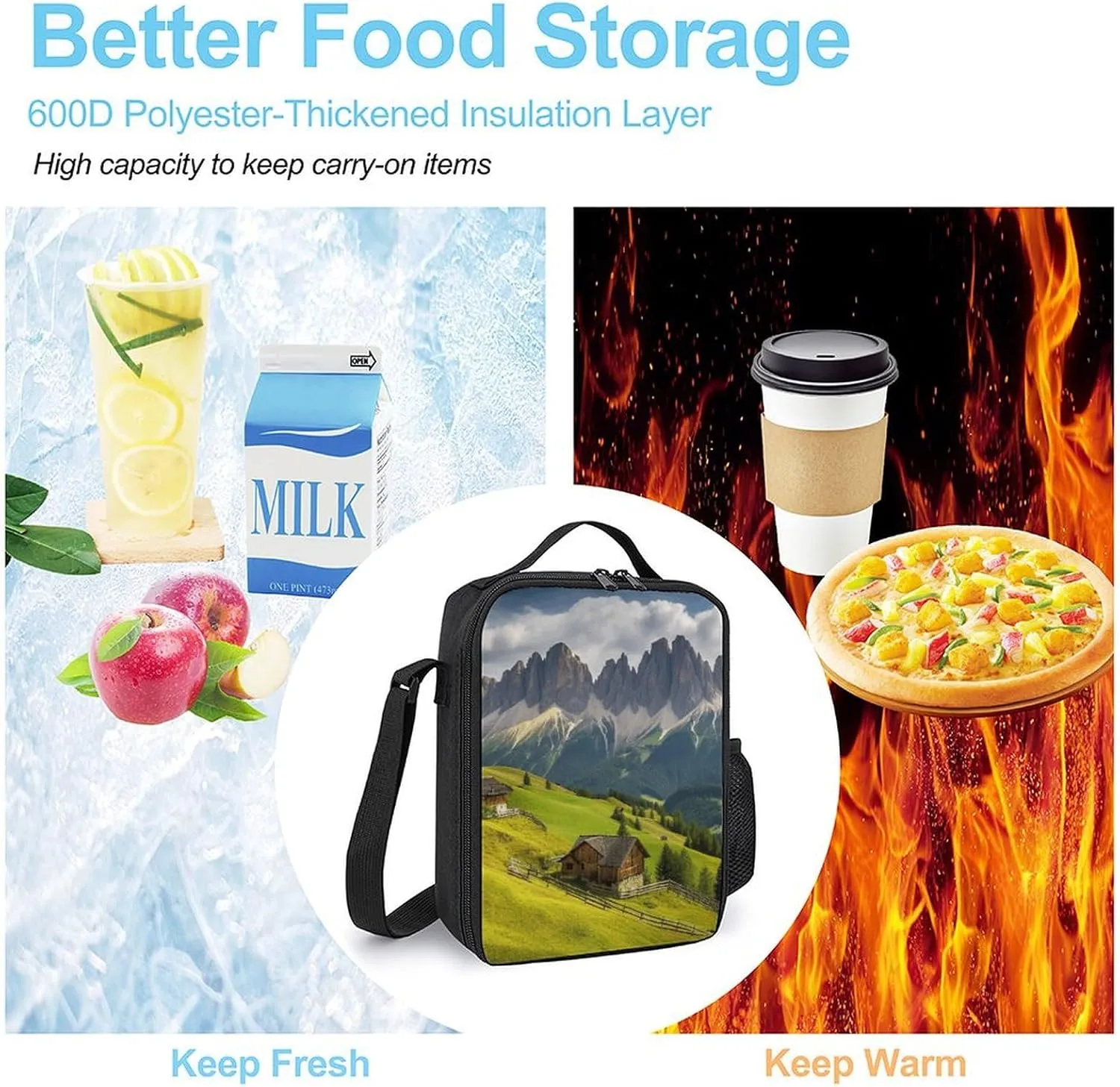 Insulated Lunch Bag Lunch Box for Woman Man Surrounded by Mountains Lunchbox Lunch Tote Bag for Work