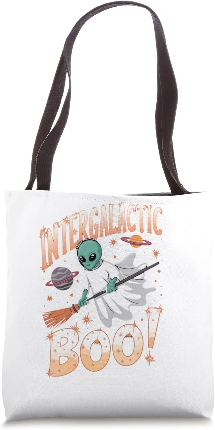 Intergalactic Boo Halloween Alien Ghost Space Graphic Design Tote Bag