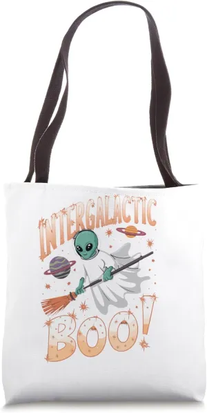Intergalactic Boo Halloween Alien Ghost Space Graphic Design Tote Bag