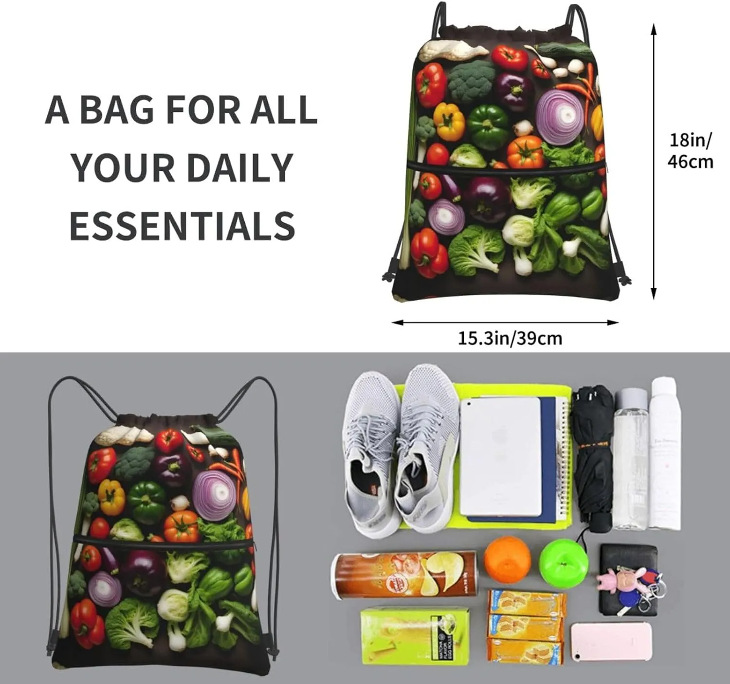 Introduction Of Various Vegetables Drawstring Backpack String Bag Sackpack Cinch For Gym Shopping Sport Yoga
