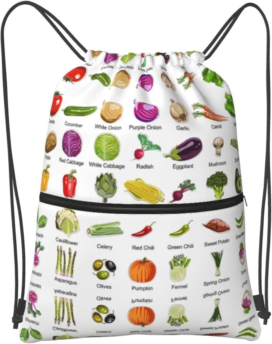 Introduction Of Various Vegetables Drawstring Gym Bag Sports String Backpack For Beach Picnic, Family Outing