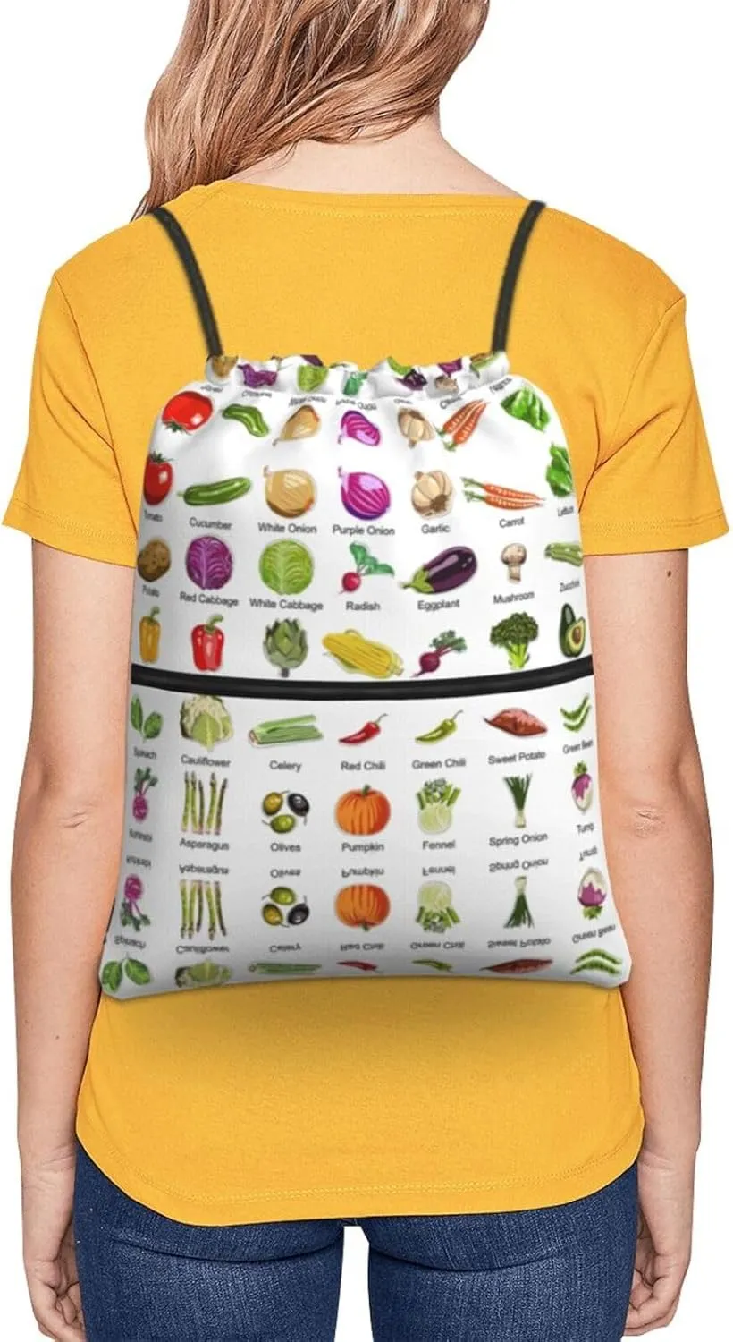 Introduction Of Various Vegetables Drawstring Gym Bag Sports String Backpack For Beach Picnic, Family Outing