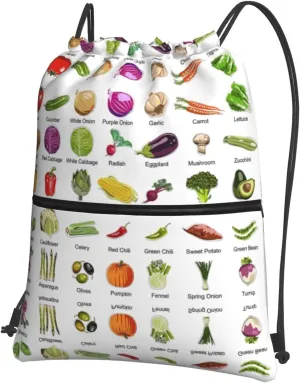 Introduction Of Various Vegetables Drawstring Gym Bag Sports String Backpack For Beach Picnic, Family Outing