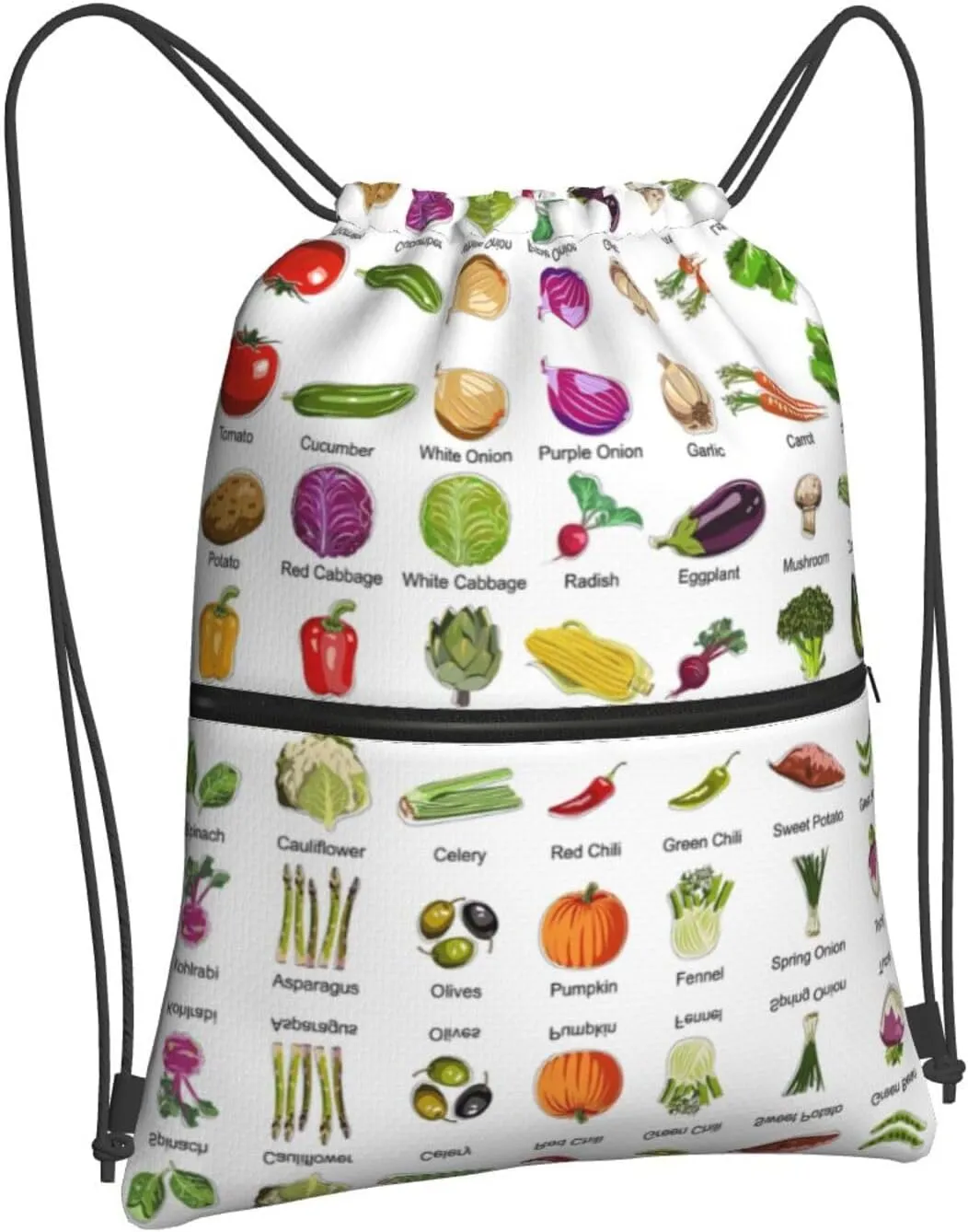 Introduction Of Various Vegetables Drawstring Gym Bag Sports String Backpack For Beach Picnic, Family Outing