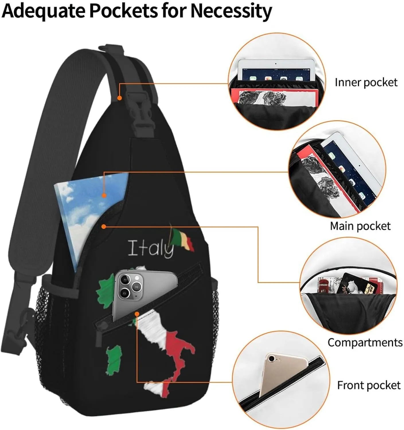Italy Crossbody Bag Italy Flag Shoulder Bag Backpack Italian Sling Bag Italy Italian Flag Chest Casual Daypack Bag