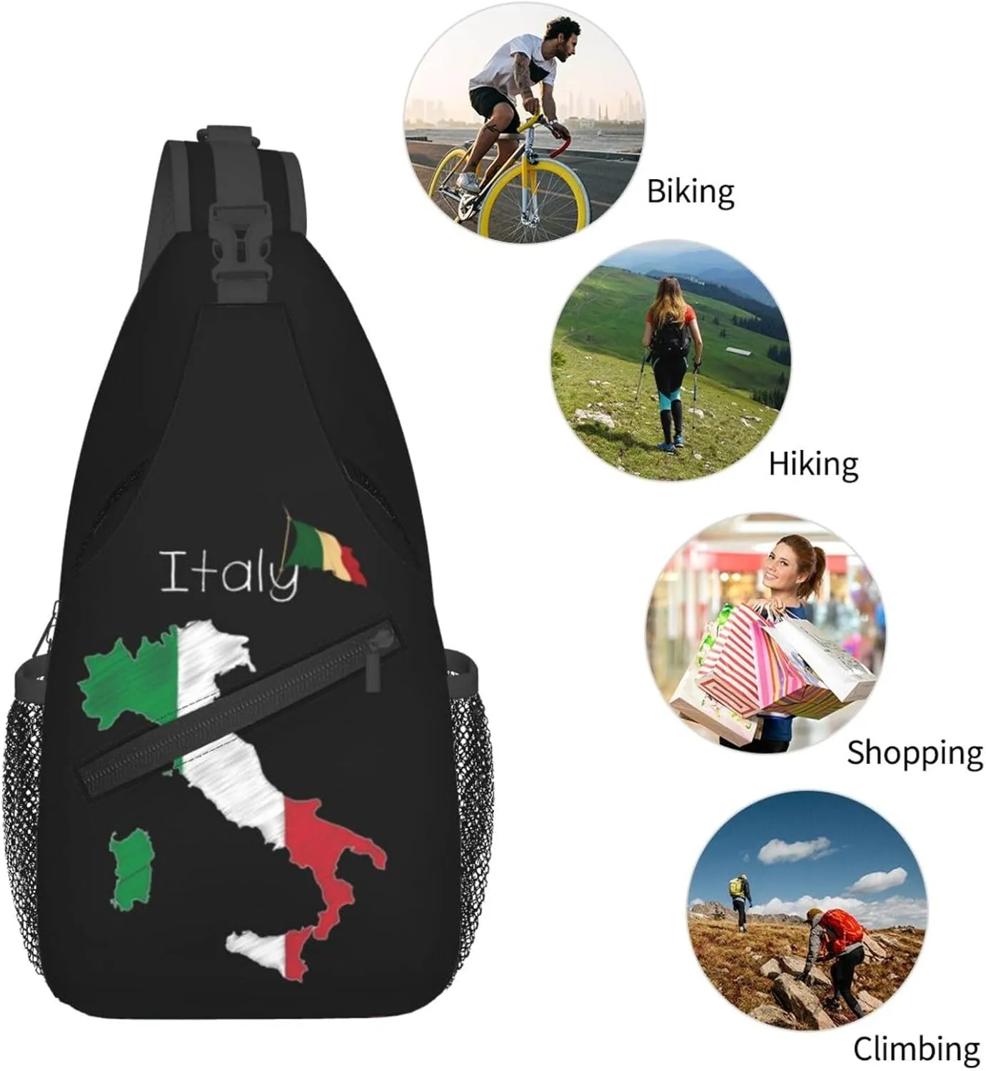 Italy Crossbody Bag Italy Flag Shoulder Bag Backpack Italian Sling Bag Italy Italian Flag Chest Casual Daypack Bag