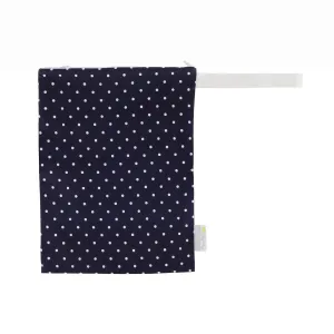 Itzy Ritzy Sealed Wet Bag with Handle – Wet Bag for Travel, Swimsuits, Cloth Diapers, Gym Clothes & Toiletries - Washable & Reusable with Water Resistant Lining - Measures 11” x 14” (Navy Dots)