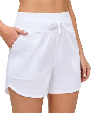 IUGA Womens 5" Swim Board Shorts Stretchy High Waisted Beach Shorts for Women Quick Dry UPF 50  Swimsuit Bottoms with Liner