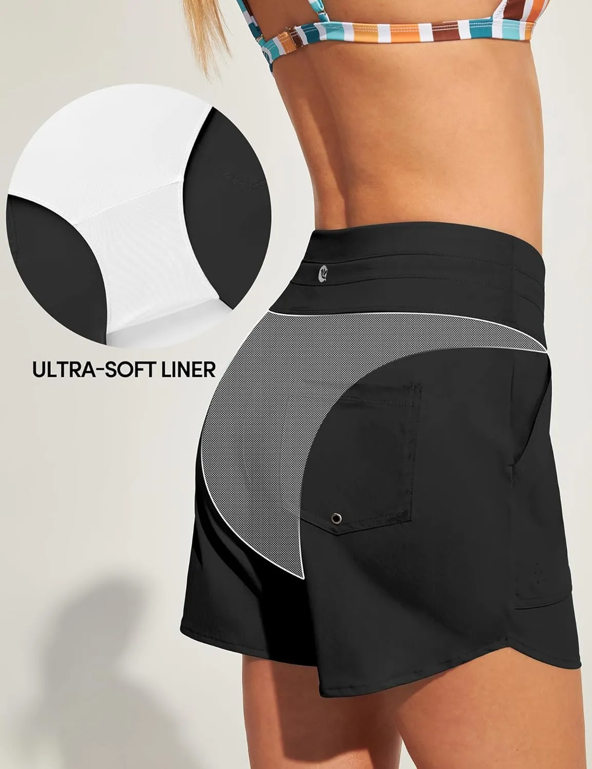 IUGA Womens 5" Swim Board Shorts Stretchy High Waisted Beach Shorts for Women Quick Dry UPF 50  Swimsuit Bottoms with Liner