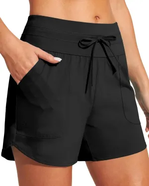 IUGA Womens 5" Swim Board Shorts Stretchy High Waisted Beach Shorts for Women Quick Dry UPF 50  Swimsuit Bottoms with Liner