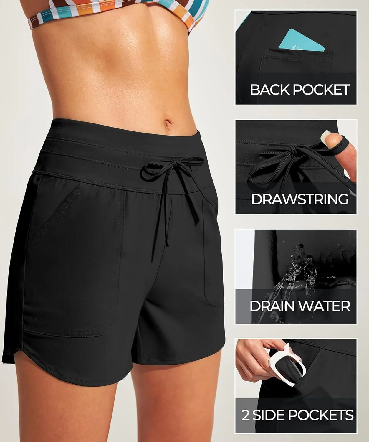 IUGA Womens 5" Swim Board Shorts Stretchy High Waisted Beach Shorts for Women Quick Dry UPF 50  Swimsuit Bottoms with Liner