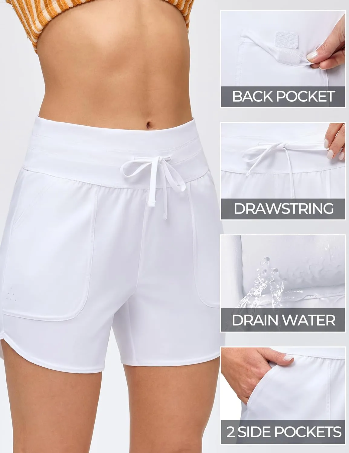 IUGA Womens 5" Swim Board Shorts Stretchy High Waisted Beach Shorts for Women Quick Dry UPF 50  Swimsuit Bottoms with Liner