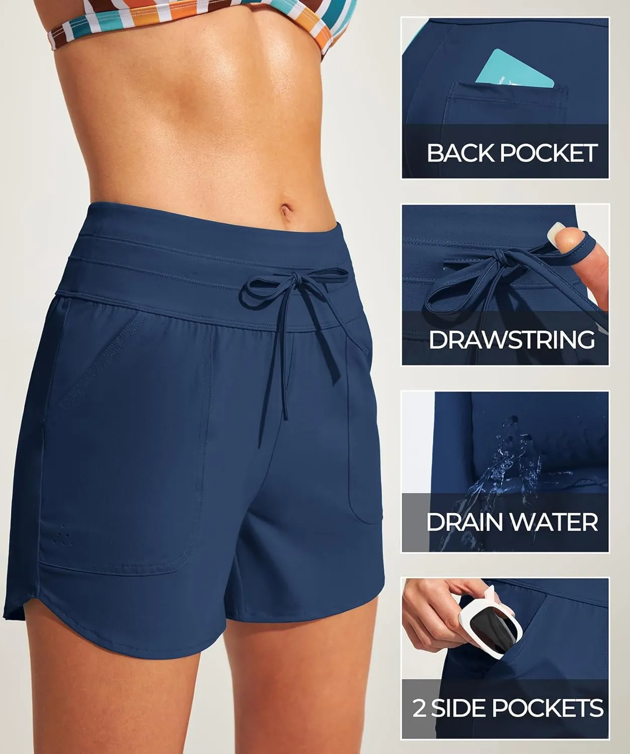 IUGA Womens 5" Swim Board Shorts Stretchy High Waisted Beach Shorts for Women Quick Dry UPF 50  Swimsuit Bottoms with Liner