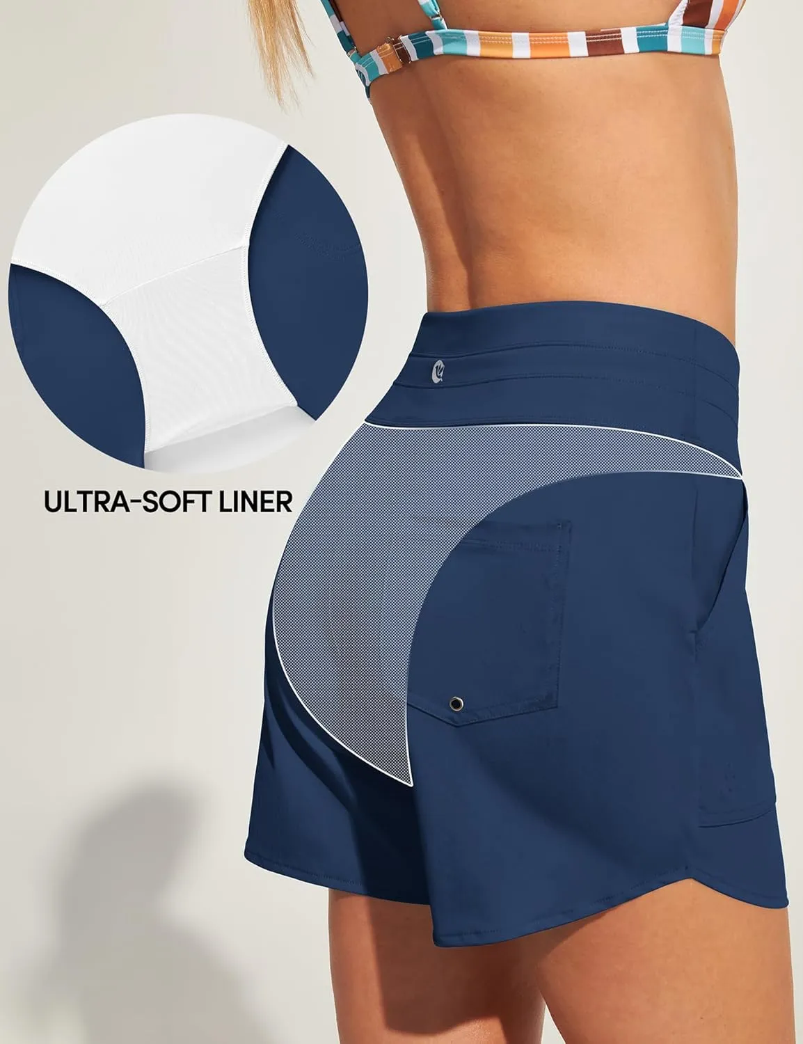 IUGA Womens 5" Swim Board Shorts Stretchy High Waisted Beach Shorts for Women Quick Dry UPF 50  Swimsuit Bottoms with Liner