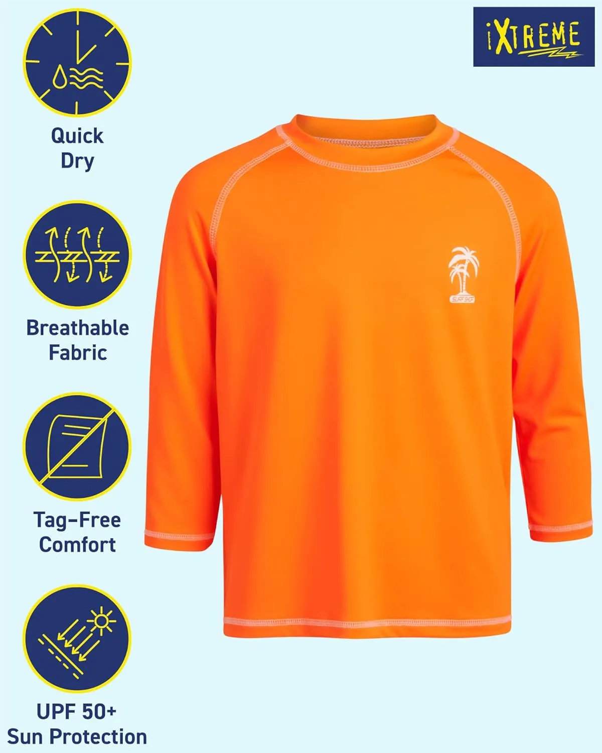 iXtreme Boys Rash Guard Long Sleeve Swim Shirt - UPF 50  Sun Protection Quick Dry Swim Top, UV Beach Wear Rash Guard for Boys