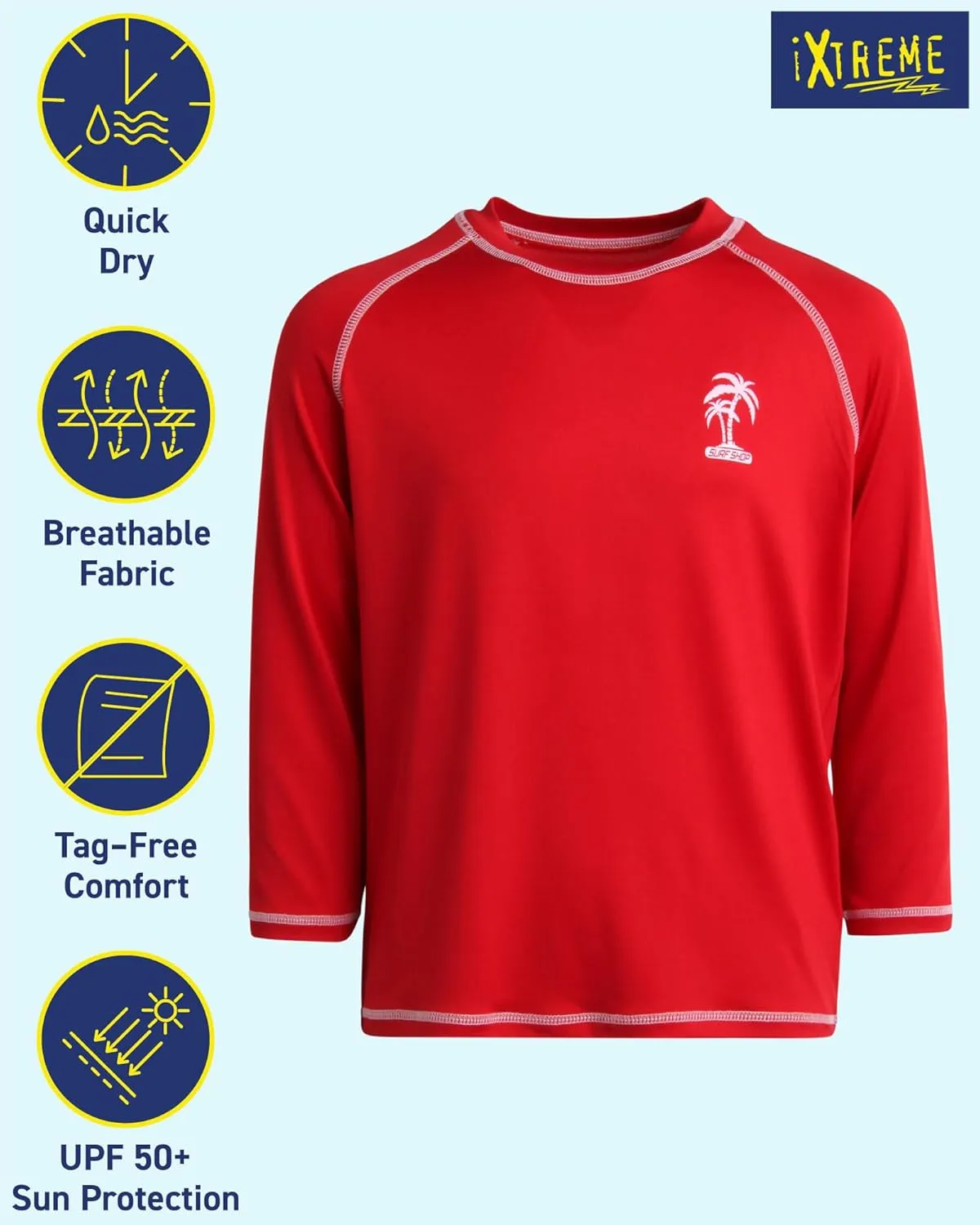iXtreme Boys Rash Guard Long Sleeve Swim Shirt - UPF 50  Sun Protection Quick Dry Swim Top, UV Beach Wear Rash Guard for Boys