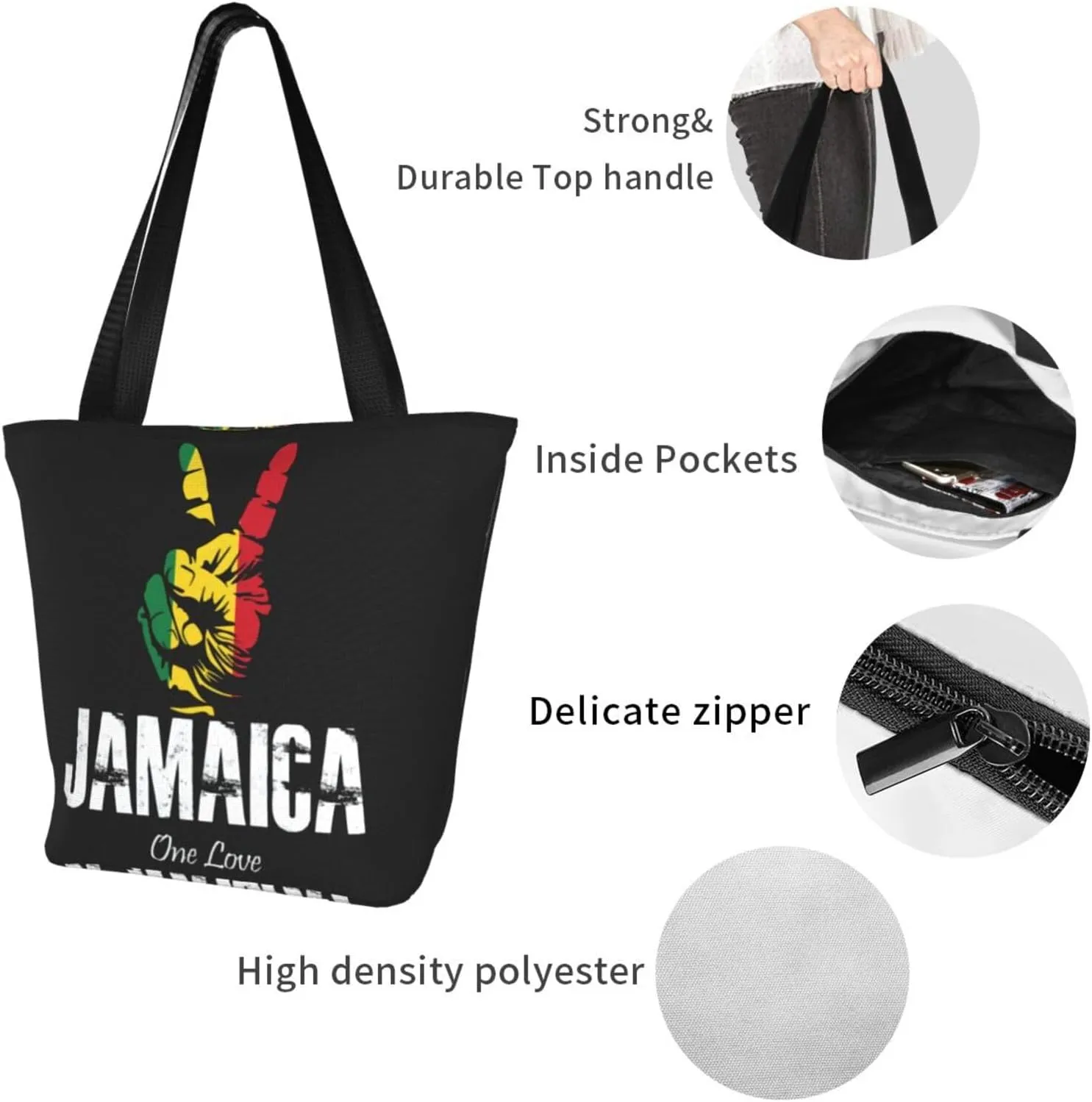 Jamaican Flag Rasta Reggae Judah Lion Women's Tote Bag Shoulder Bag Shopping Handbag Large Capacity Handbag