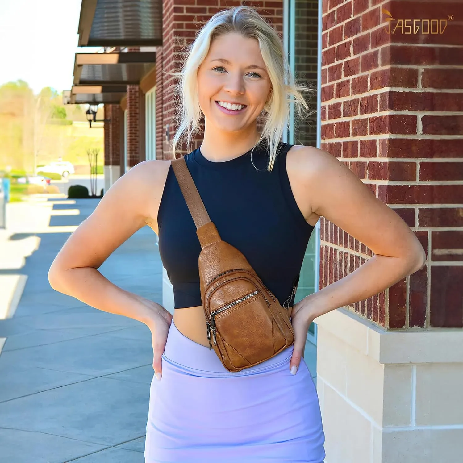 JASGOOD Anti Theft Small Sling Bag for Women Leather Fanny Packs Crossbody Bags Trendy Anti-Theft Sling Purse for Travel