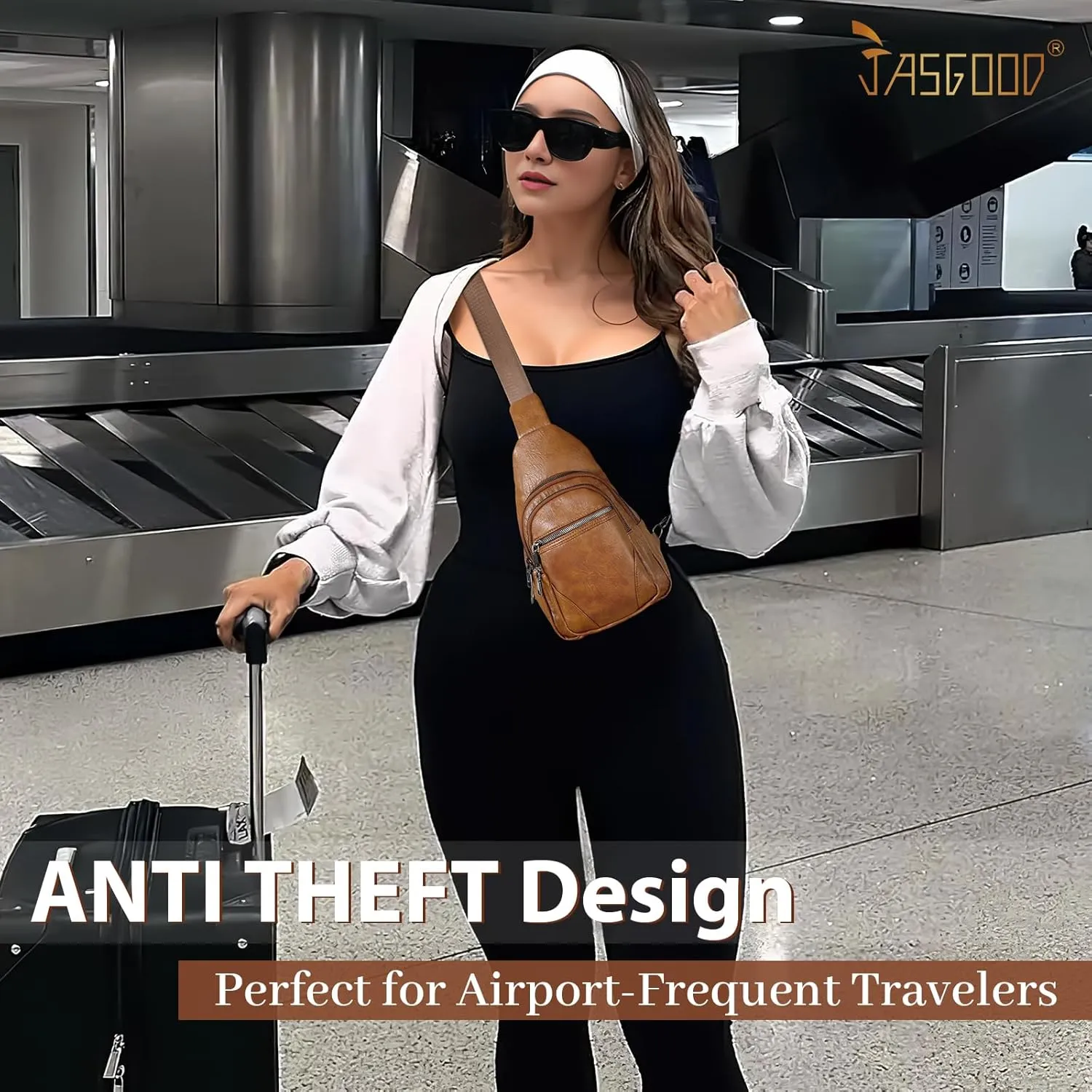 JASGOOD Anti Theft Small Sling Bag for Women Leather Fanny Packs Crossbody Bags Trendy Anti-Theft Sling Purse for Travel