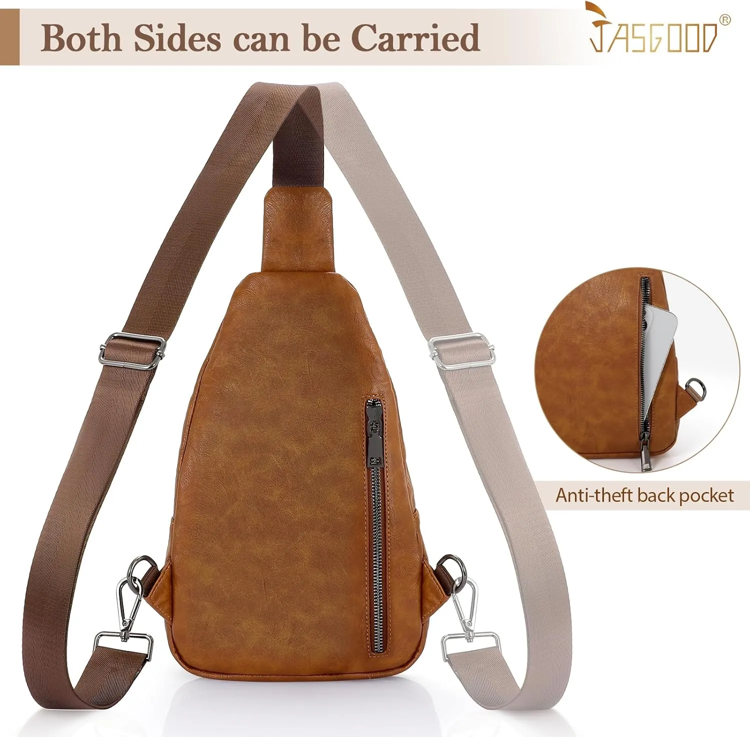 JASGOOD Anti Theft Small Sling Bag for Women Leather Fanny Packs Crossbody Bags Trendy Anti-Theft Sling Purse for Travel