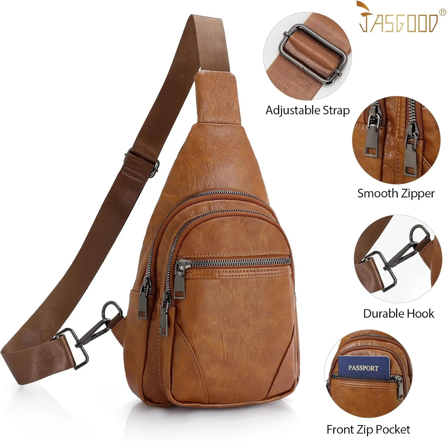 JASGOOD Anti Theft Small Sling Bag for Women Leather Fanny Packs Crossbody Bags Trendy Anti-Theft Sling Purse for Travel