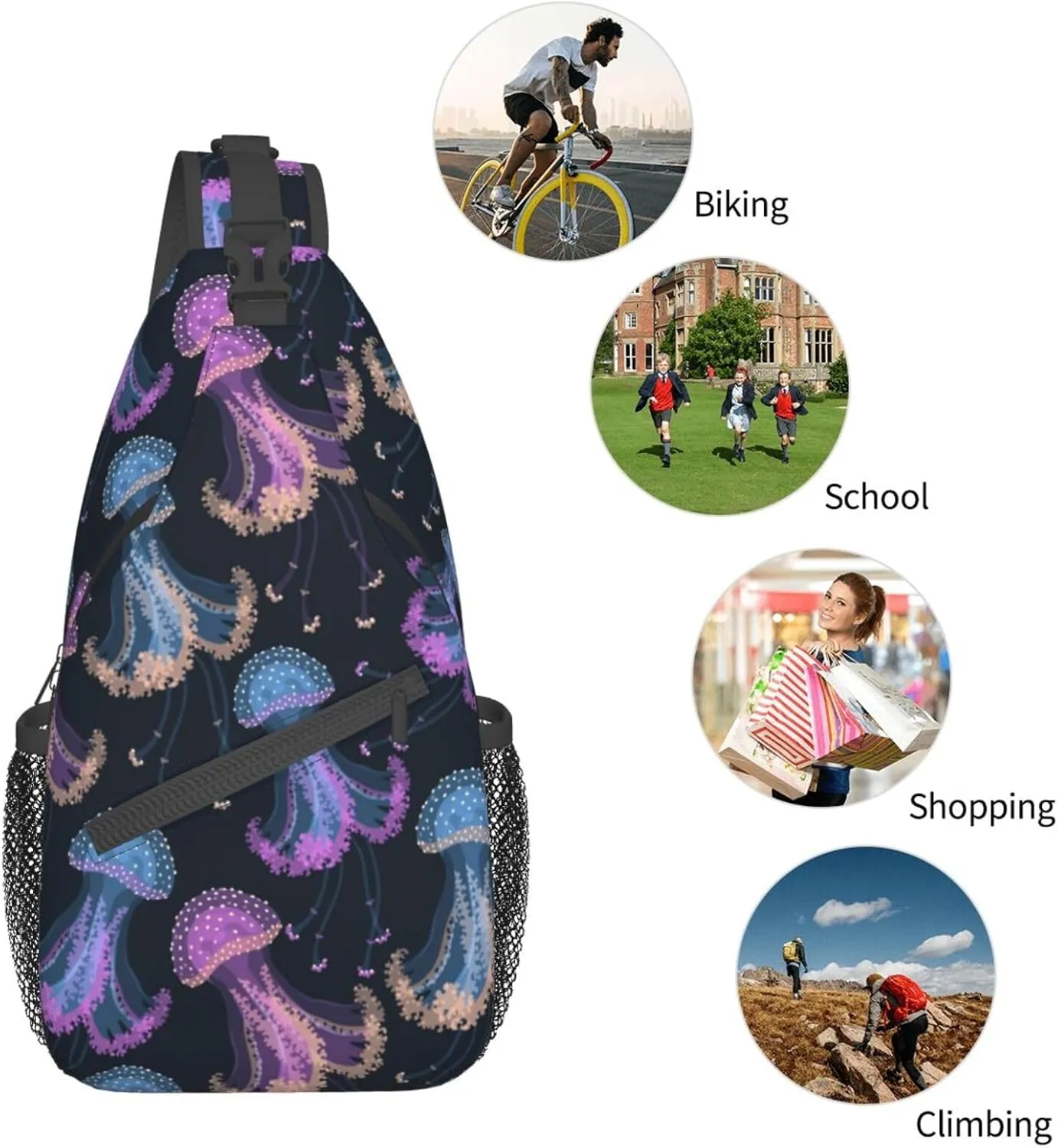 Jellyfish Crossbody Bag Funny Shoulder Bag Backpack Cute Sling Bag Chest Casual Daypack for Outdoor