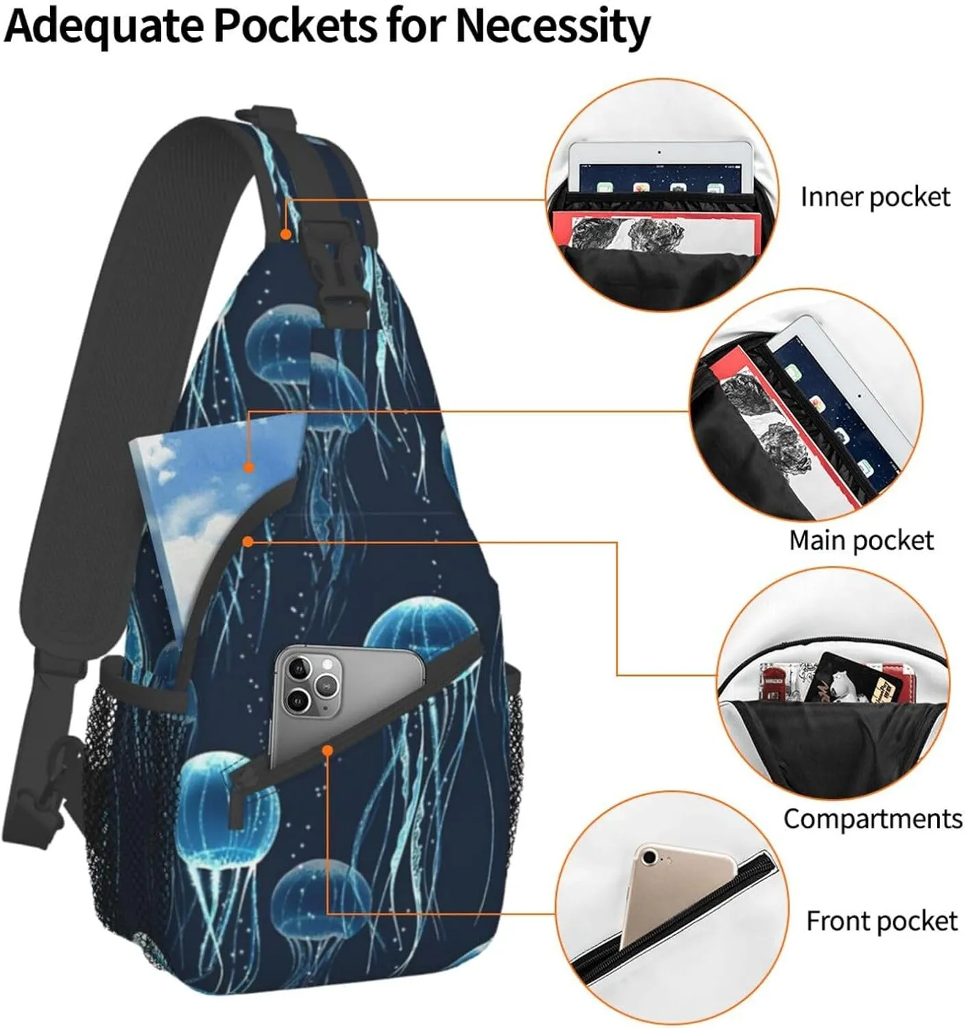 Jellyfish Crossbody Bag Funny Shoulder Bag Backpack Cute Sling Bag Chest Casual Daypack for Outdoor