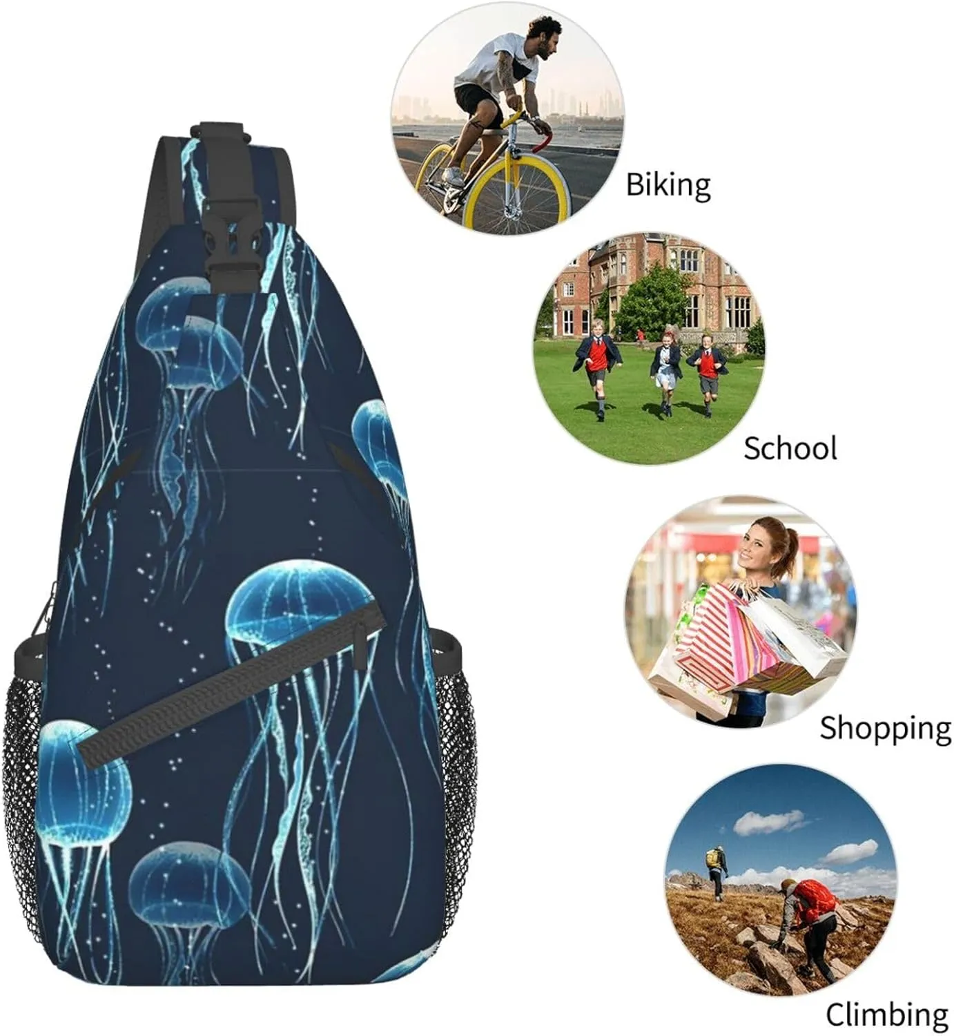Jellyfish Crossbody Bag Funny Shoulder Bag Backpack Cute Sling Bag Chest Casual Daypack for Outdoor
