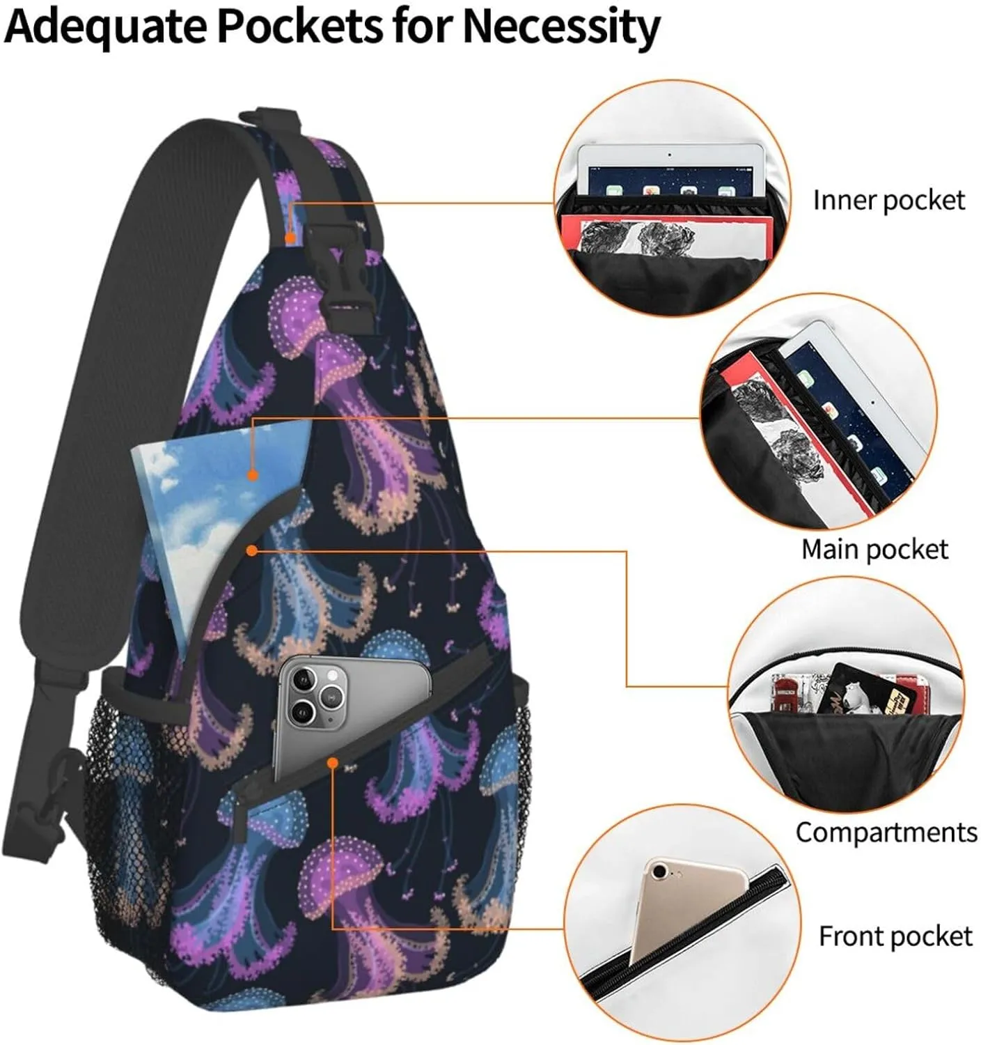 Jellyfish Crossbody Bag Funny Shoulder Bag Backpack Cute Sling Bag Chest Casual Daypack for Outdoor