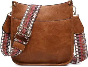 JEN & CO. Crossbody Bags for Women Trendy Vegan Leather Hobo Purses Shoulder Handbags with Wide Adjustable Guitar Strap
