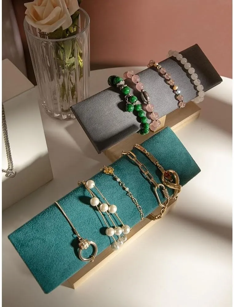 Jewelry Towers Velvet Wooden Jewelry Rack Bracelet Watch Stand Display Props Shopping Mall Counter Jewelry Display Organizers Jewellery Stand Display(Green)