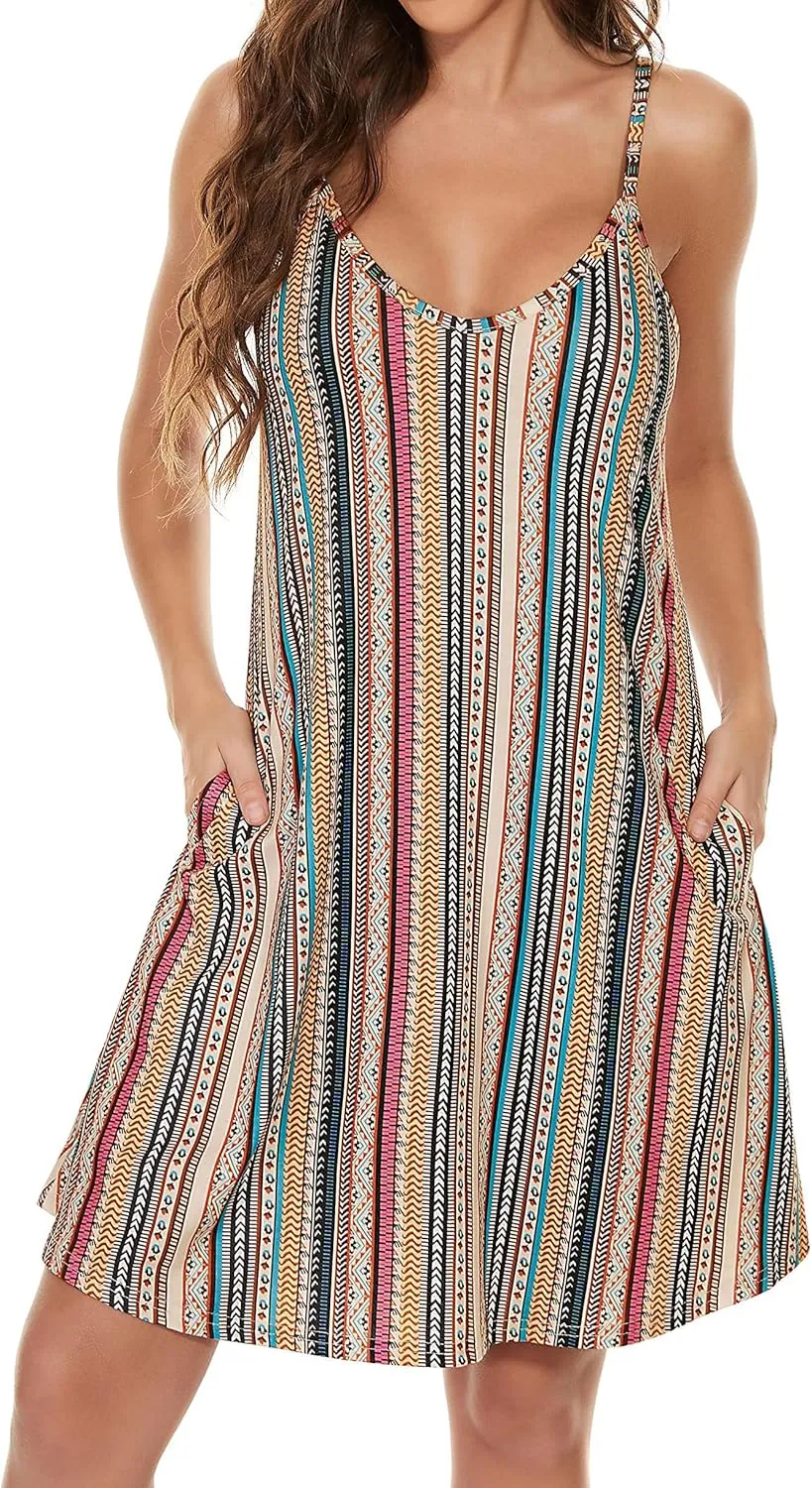 JOELLYUS Womens Spaghetti Strap Dress Summer Dresses Beach Cover Ups Casual Sundresses with Pockets