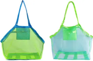 JOYFISCO Mesh Beach Bag, 2 Pack Large Sand Toys Storage Sea Shell Beach Toys Tote Bag