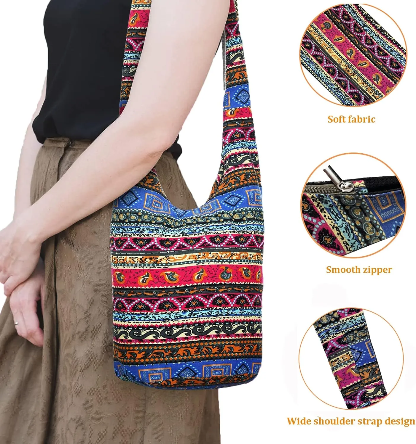 KARRESLY Bohemian Cotton Hippie Crossbody Bag Hobo Sling Bag Handmade Messenger Shoulder Bags