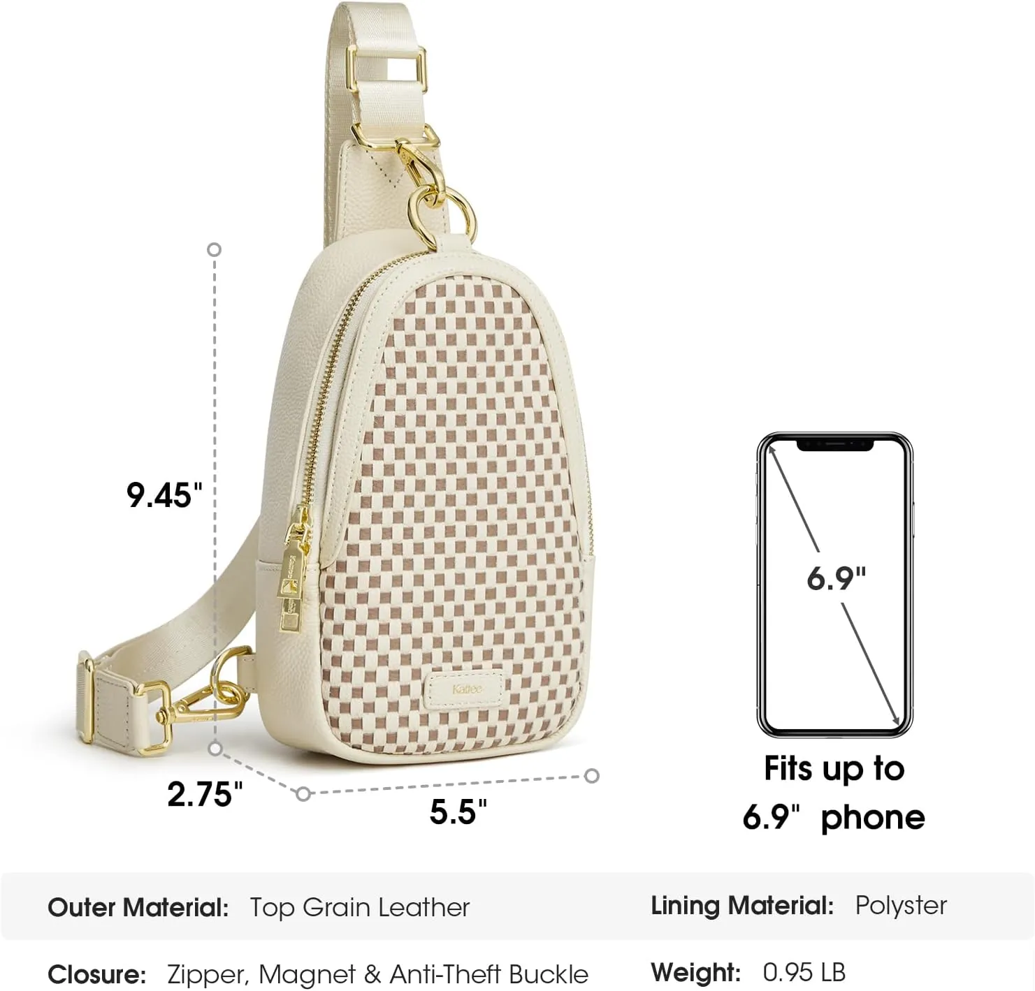 Kattee Sling Crossbody Bag for Women, Leather Fanny Pack Crossbody Sling Bags, RFID Purse Chest Bag Small Daypack for Women