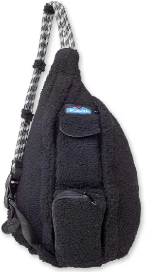KAVU Mini Rope Fleece Bag Sling Crossbody Sherpa Backpack Travel Purse - Black