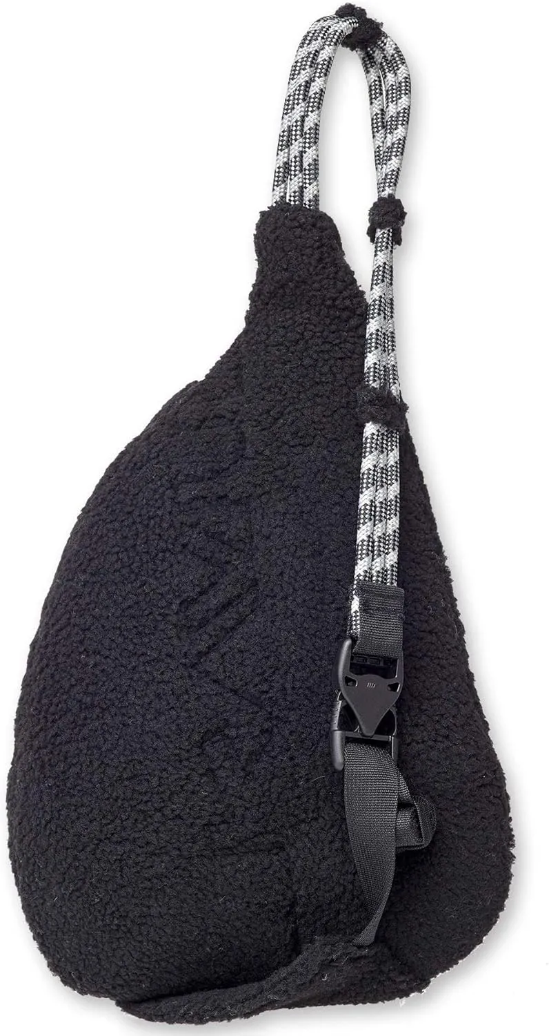 KAVU Mini Rope Fleece Bag Sling Crossbody Sherpa Backpack Travel Purse - Black